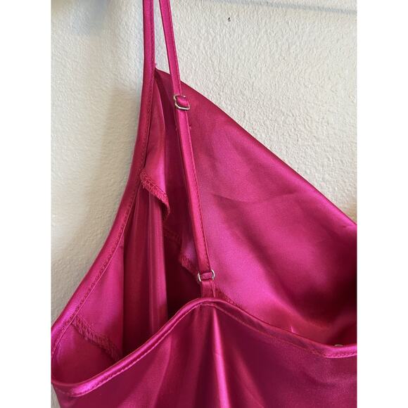 Y2K BEBE Womens Maxi Slip Dress XL Satin Burgundy Pink Whimsigoth Babydoll Prom - Picture 10 of 11